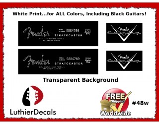 Fender Decal Stratocaster White Guitar Decal #48w